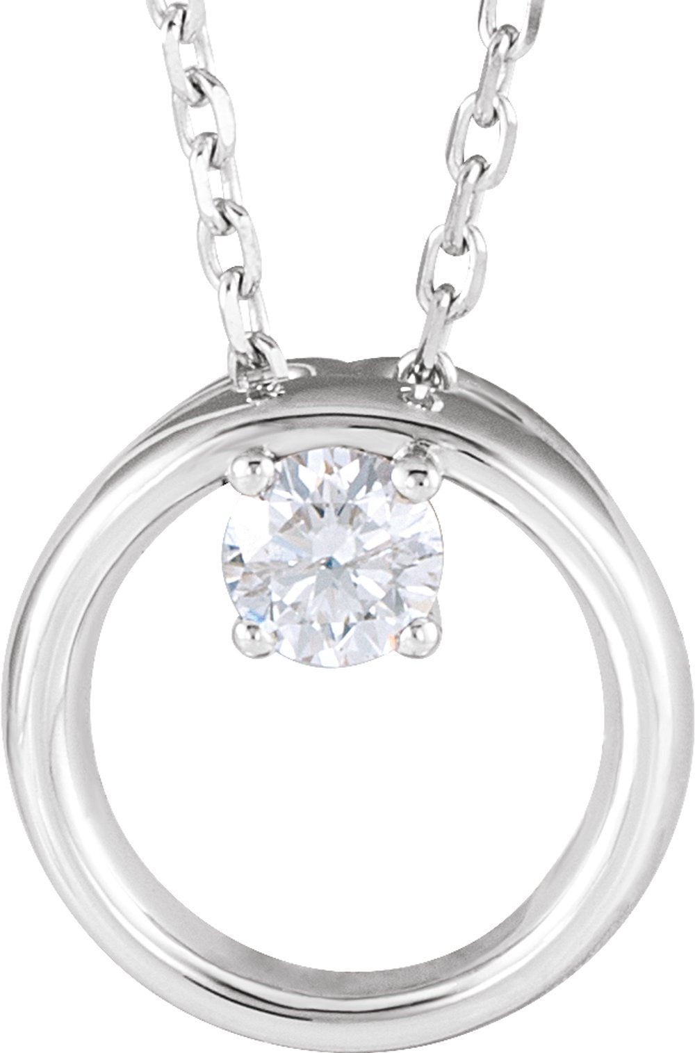 14K White Gold 1/10 CT Natural Diamond Circle 16-18" Necklace