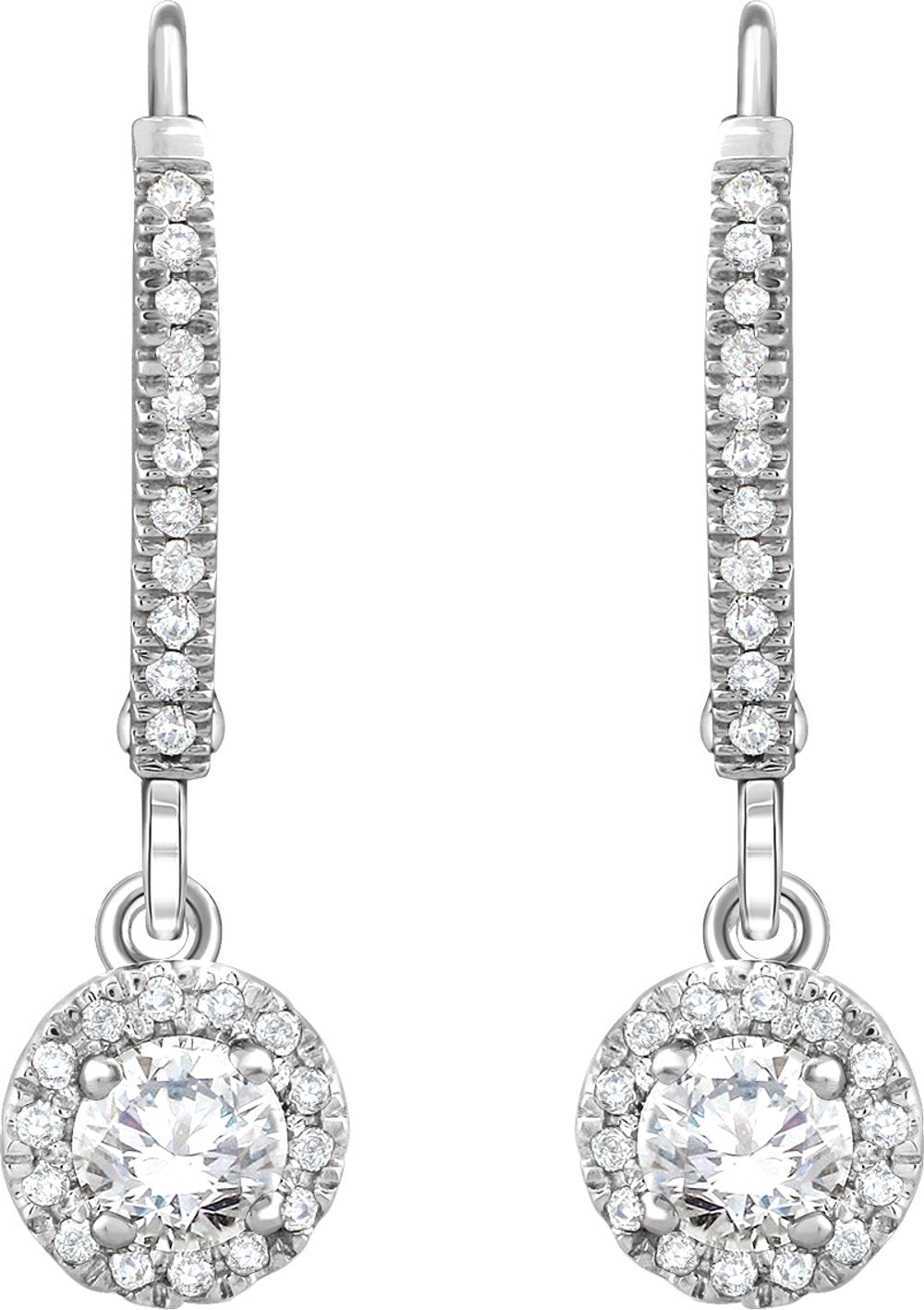 14K White Gold 5/8 CTW Natural Diamond Halo-Style Lever Back Earrings