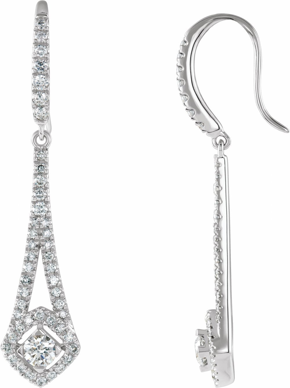 14K White Gold 3/4 CTW Natural Diamond Chandelier Earrings
