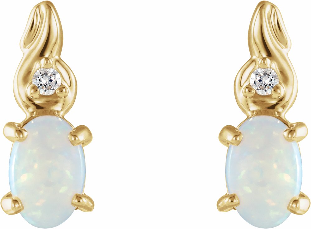 14K Yellow Natural White Opal & .03 CTW Natural Diamond Earrings
