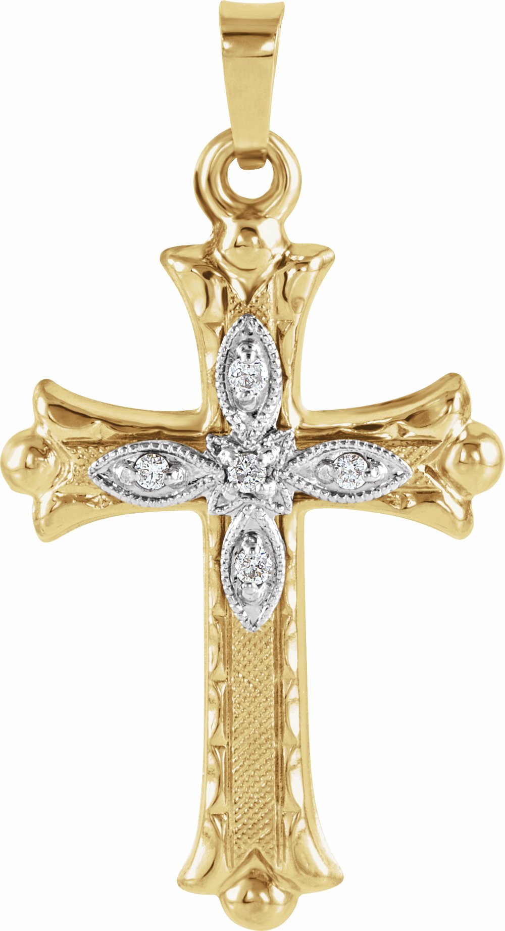 14K Yellow .05 CTW Natural Diamond Hollow Cross Pendant