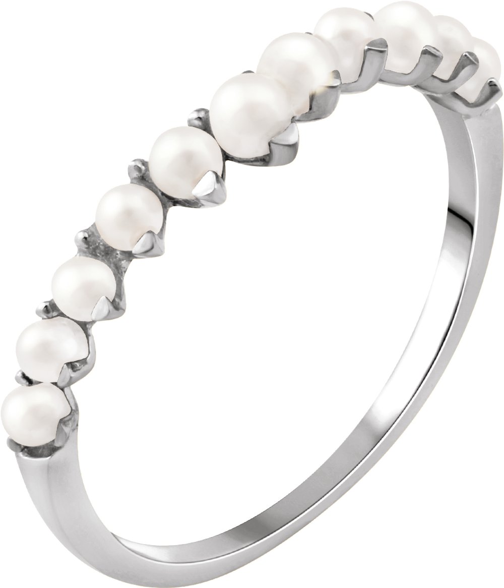 14K White Gold Cultured White Freshwater Pearl Ring