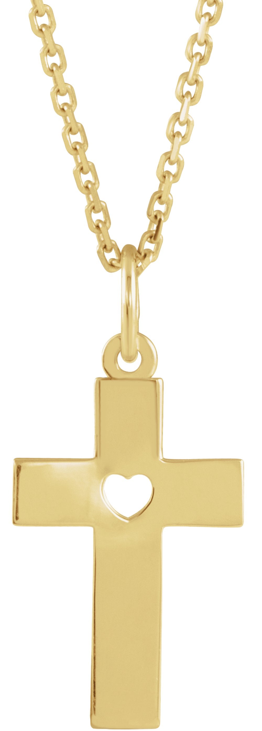 14K Yellow Pierced Heart Cross 15" Necklace