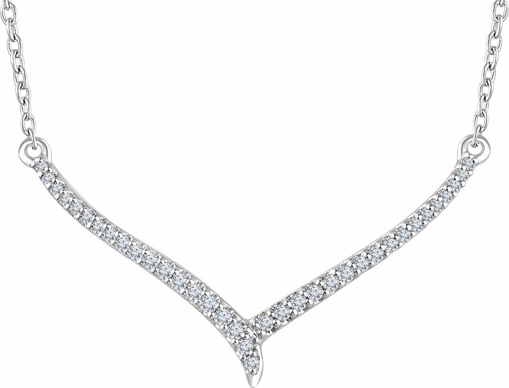 14K White Gold 1/6 CTW Natural Diamond 16-18" V Necklace