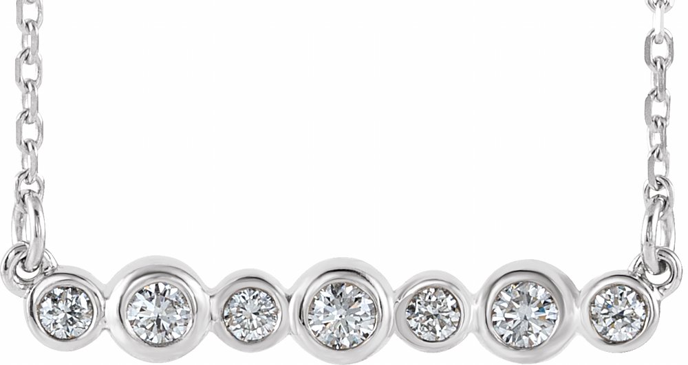 14K White Gold 1/5 CTW Natural Diamond Bezel-Set Bar 16-18" Necklace
