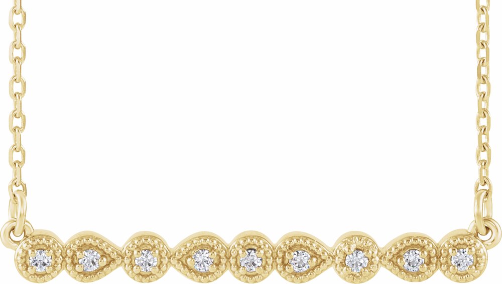 14K Yellow .07 CTW Natural Diamond Milgrain Bar 16-18" Necklace