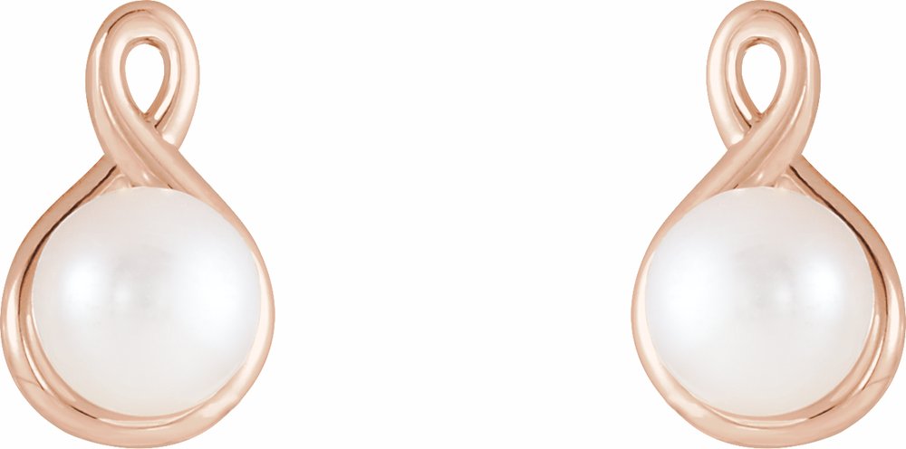 14K Rose Gold Cultured White Freshwater Pearl Earrings