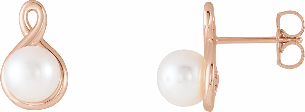 14K Rose Gold Cultured White Freshwater Pearl Earrings