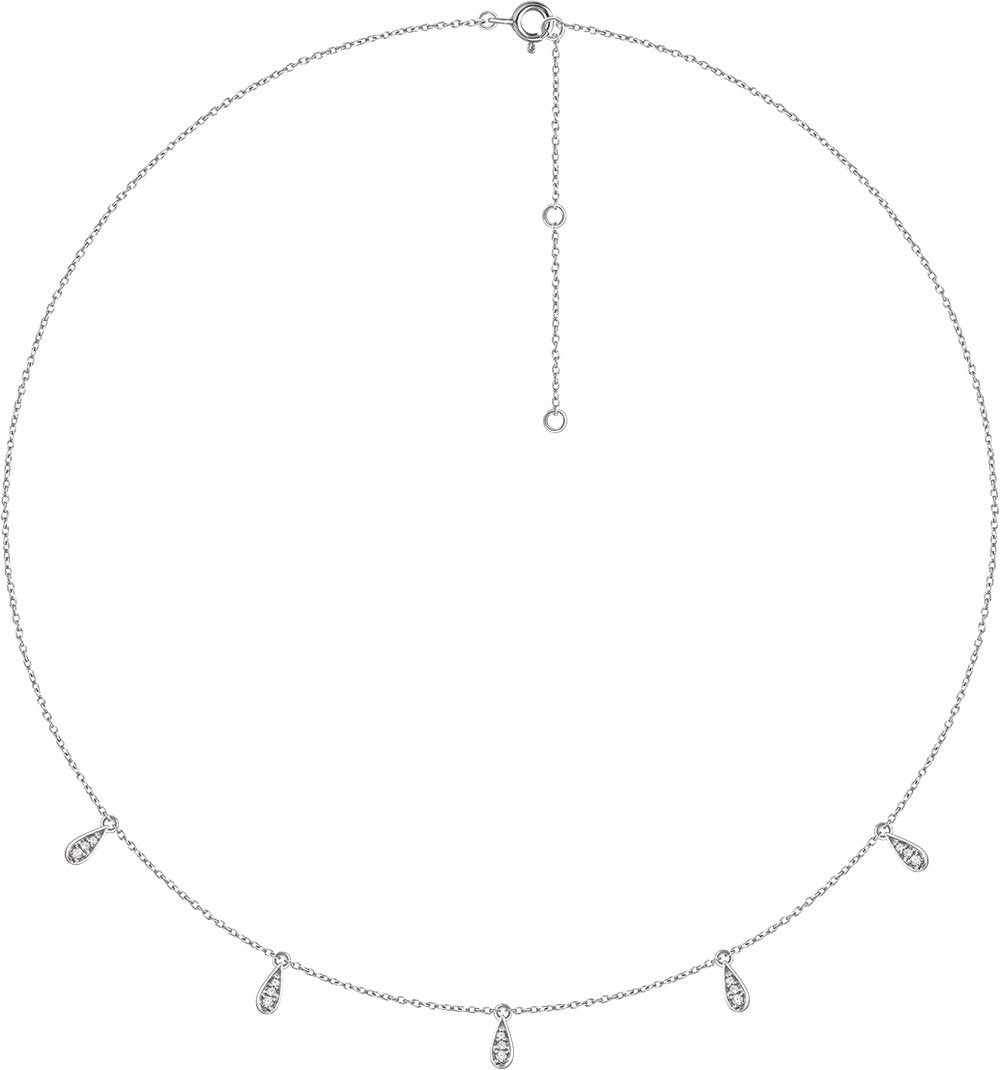 14K White 1/8 CTW Natural Diamond 5-Station 16-18" Necklace