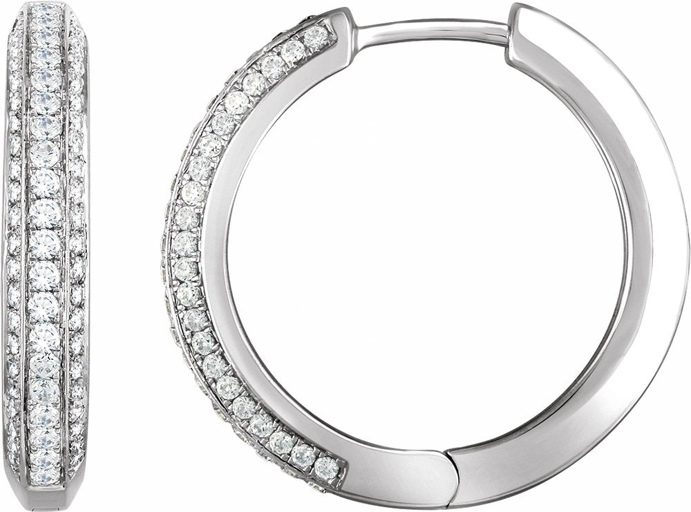 14K White Gold 3/4 CTW Natural Diamond Hinged Hoop Earrings