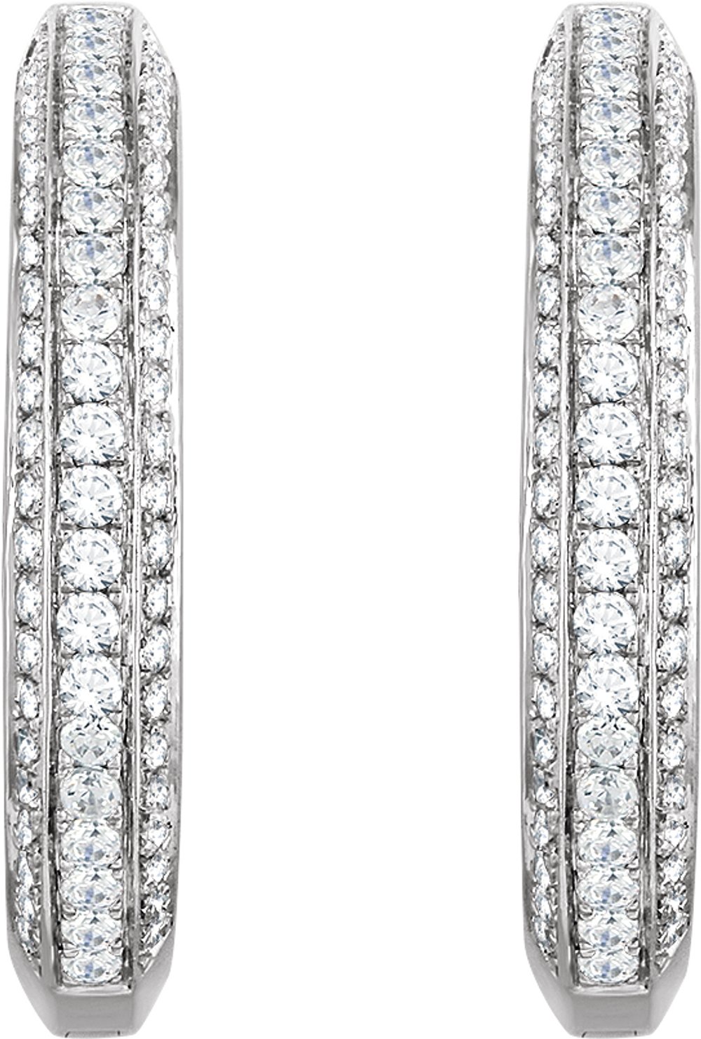 14K White Gold 3/4 CTW Natural Diamond Hinged Hoop Earrings