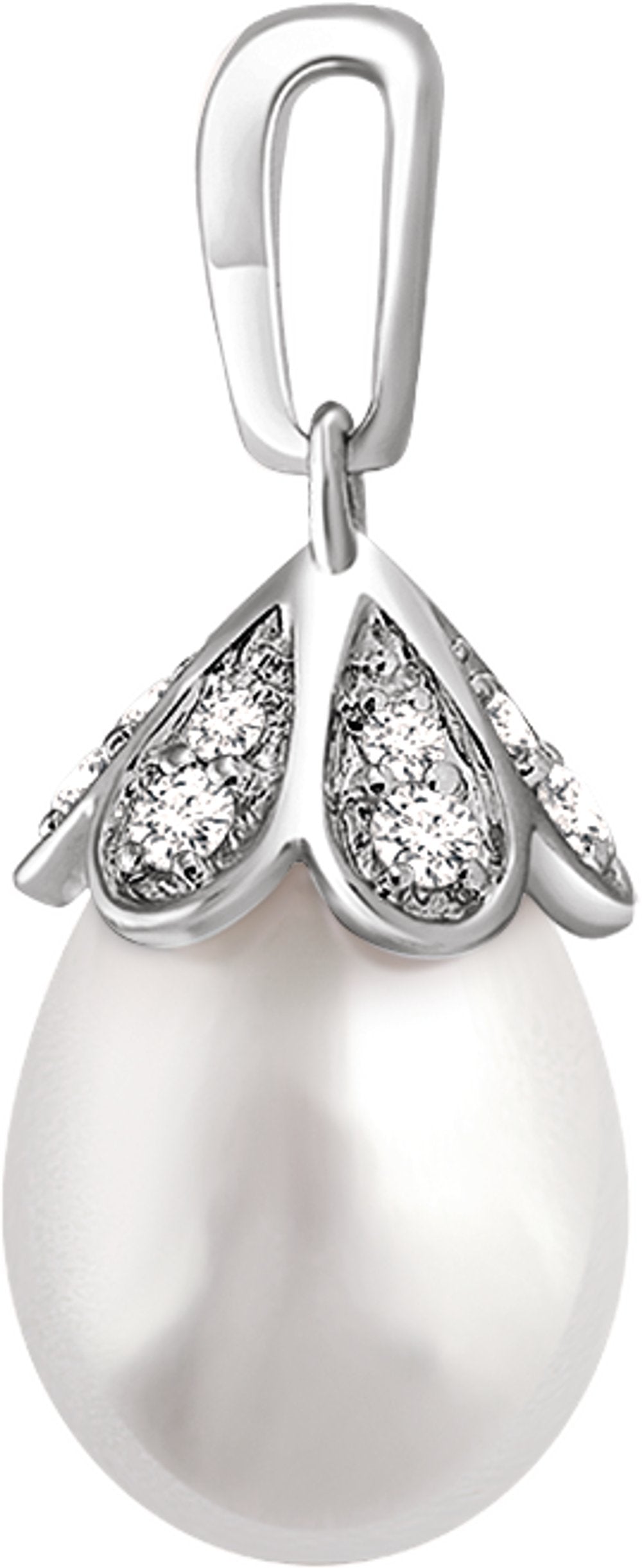 14K White Gold Cultured White Freshwater Pearl & 1/8 CTW Natural Diamond Pendant