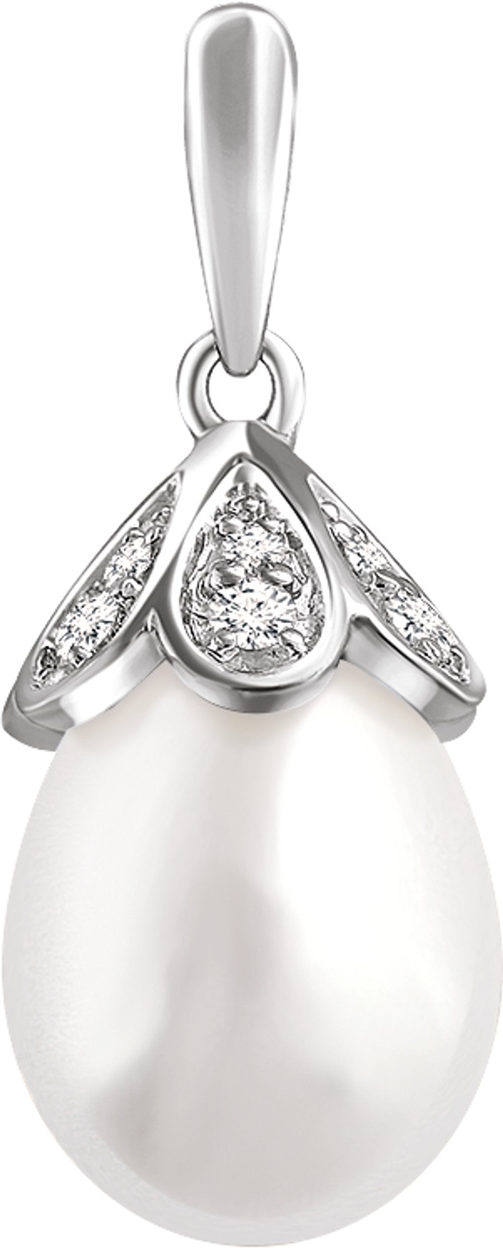 14K White Gold Cultured White Freshwater Pearl & 1/8 CTW Natural Diamond Pendant