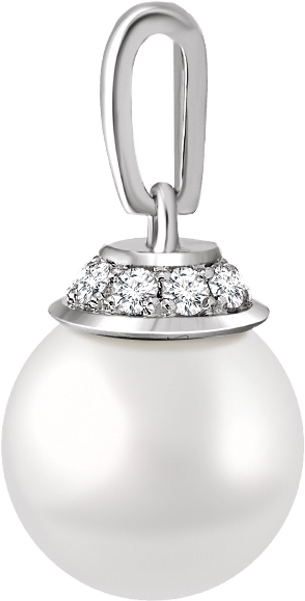 14K White Gold Cultured White Freshwater Pearl & .08 CTW Natural Diamond Pendant