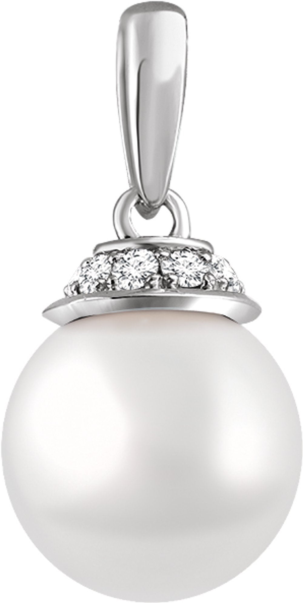 14K White Gold Cultured White Freshwater Pearl & .08 CTW Natural Diamond Pendant
