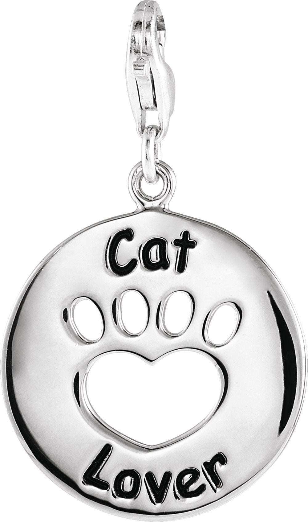 Sterling Silver Heart U Back™ Cat Lover Paw Charm