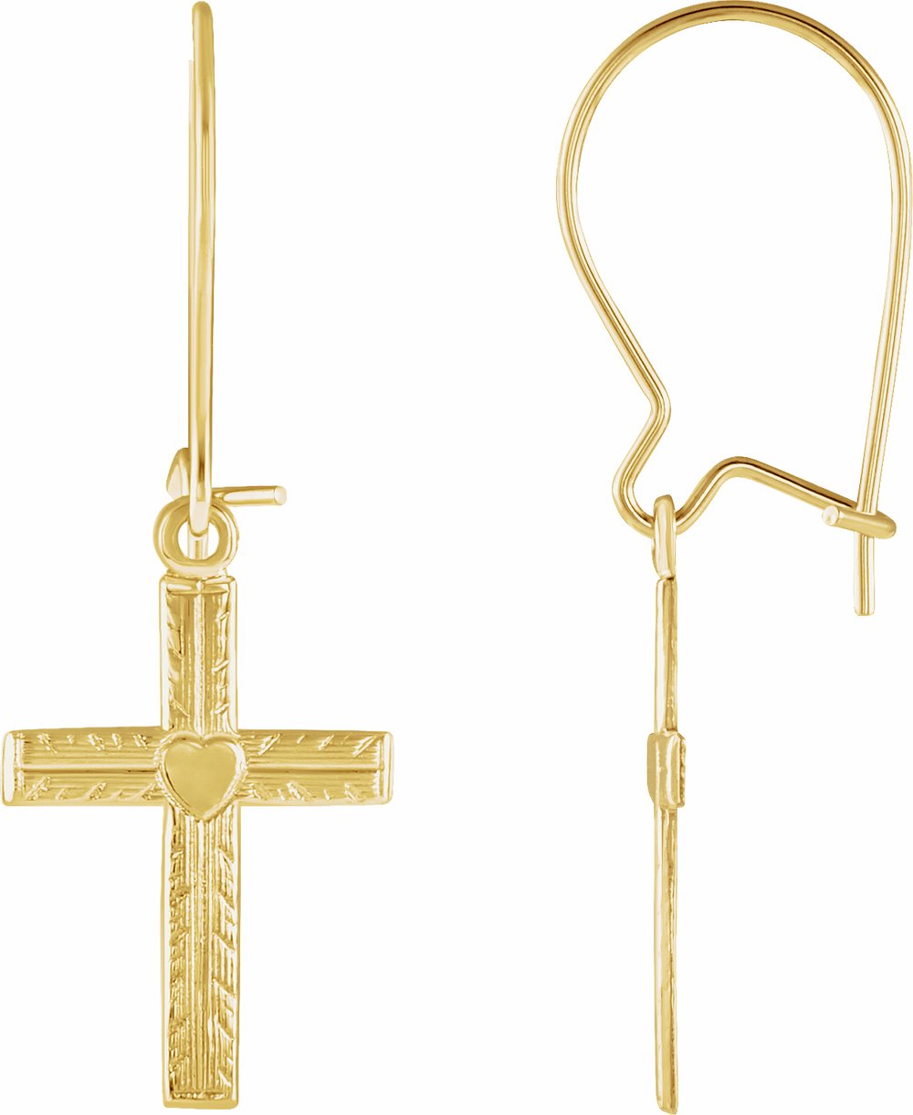 14K Yellow Gold Heart & Cross Earrings