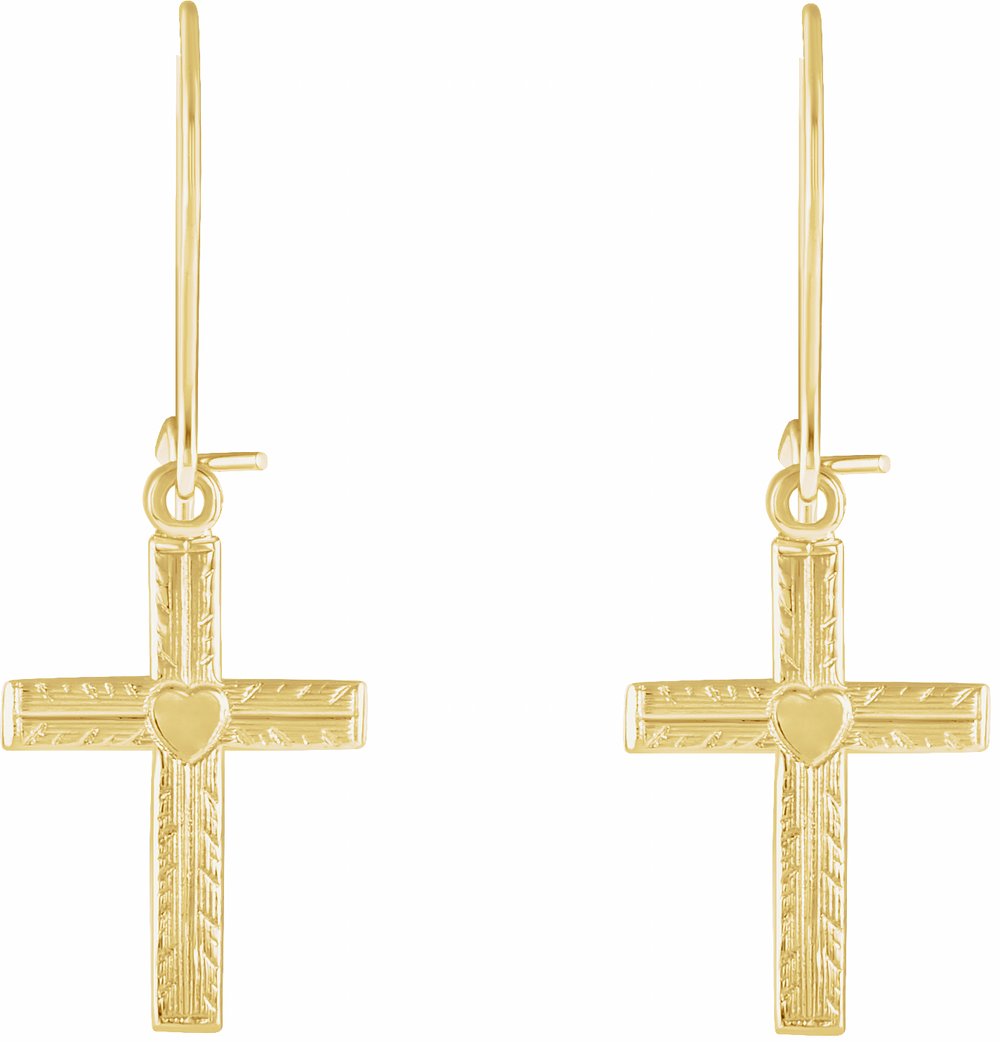 14K Yellow Gold Heart & Cross Earrings