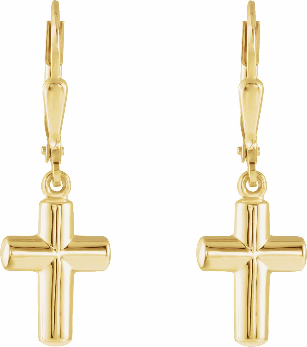 14K Yellow Cross Lever Back Earrings