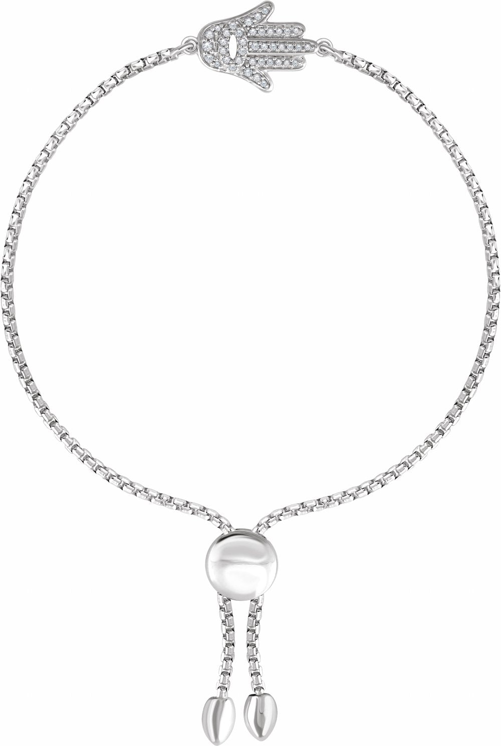 Sterling Silver 1/5 CTW Natural Diamond Hamsa Adjustable Bolo 8" Bracelet