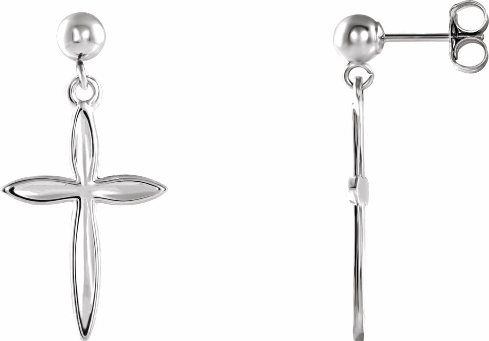 14K White Cross & Ball Earrings