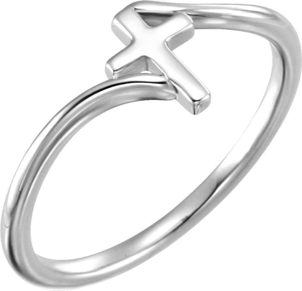 14K White Cross Bypass Ring