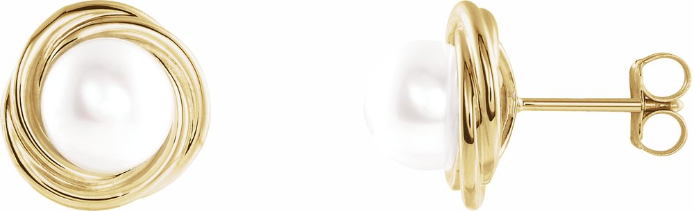 14K Yellow Gold Cultured White Akoya Pearl Earrings