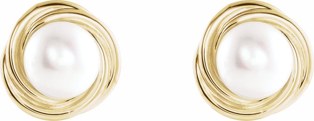 14K Yellow Gold Cultured White Akoya Pearl Earrings