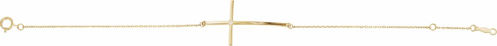 14K Yellow Gold .025 CT Natural Diamond Sideways Cross 7-8" Bracelet