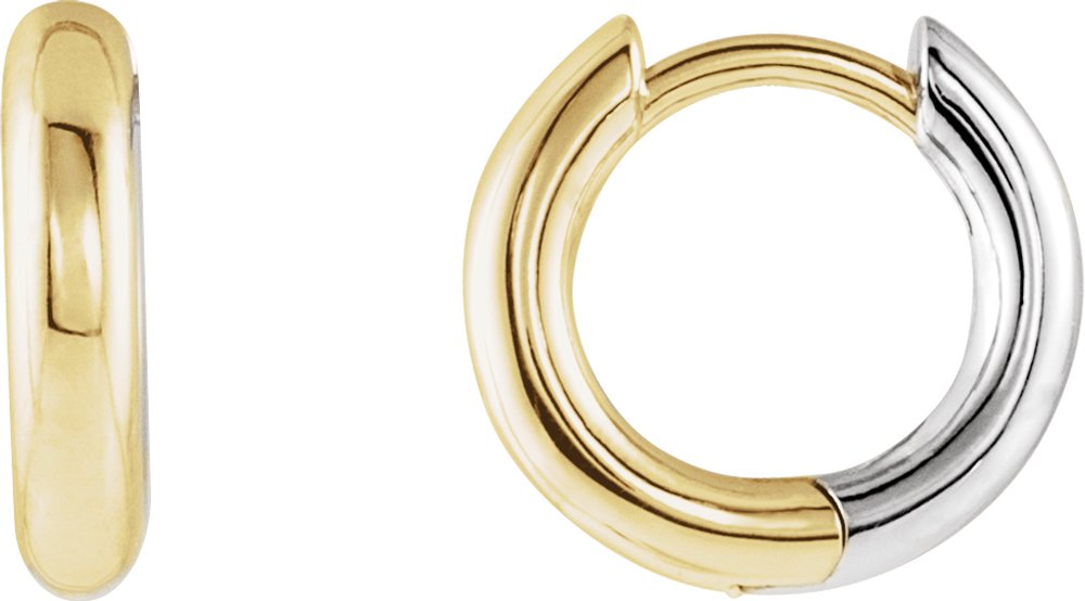 14K Yellow/White Gold Hinged 12 mm Hoop Earrings