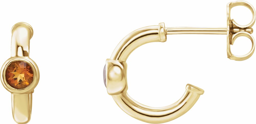 14K Yellow Gold Natural Citrine Huggie Hoop Earrings