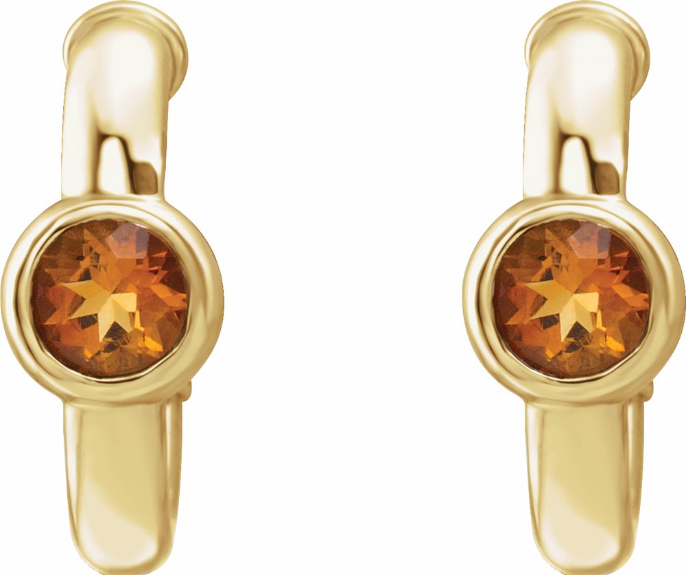14K Yellow Natural Citrine Huggie Hoop Earrings
