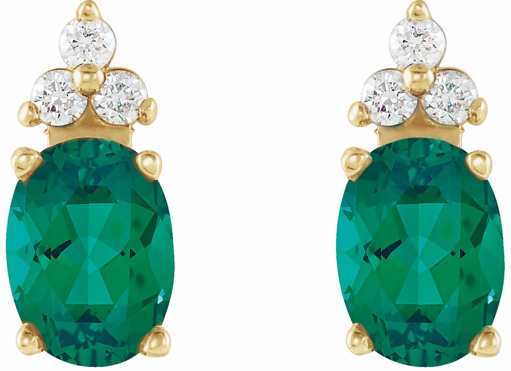 14K Yellow Natural Emerald & .06 CTW Natural Diamond Earrings