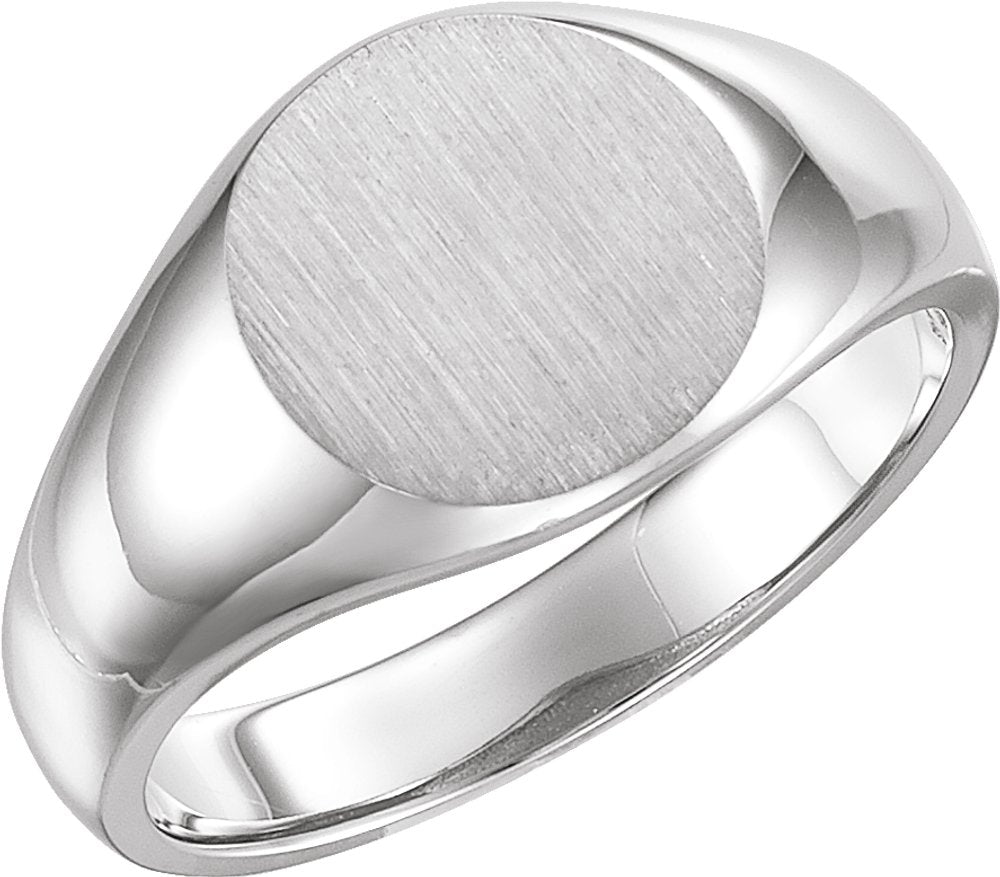 14K White Gold 13 mm Round Signet Ring