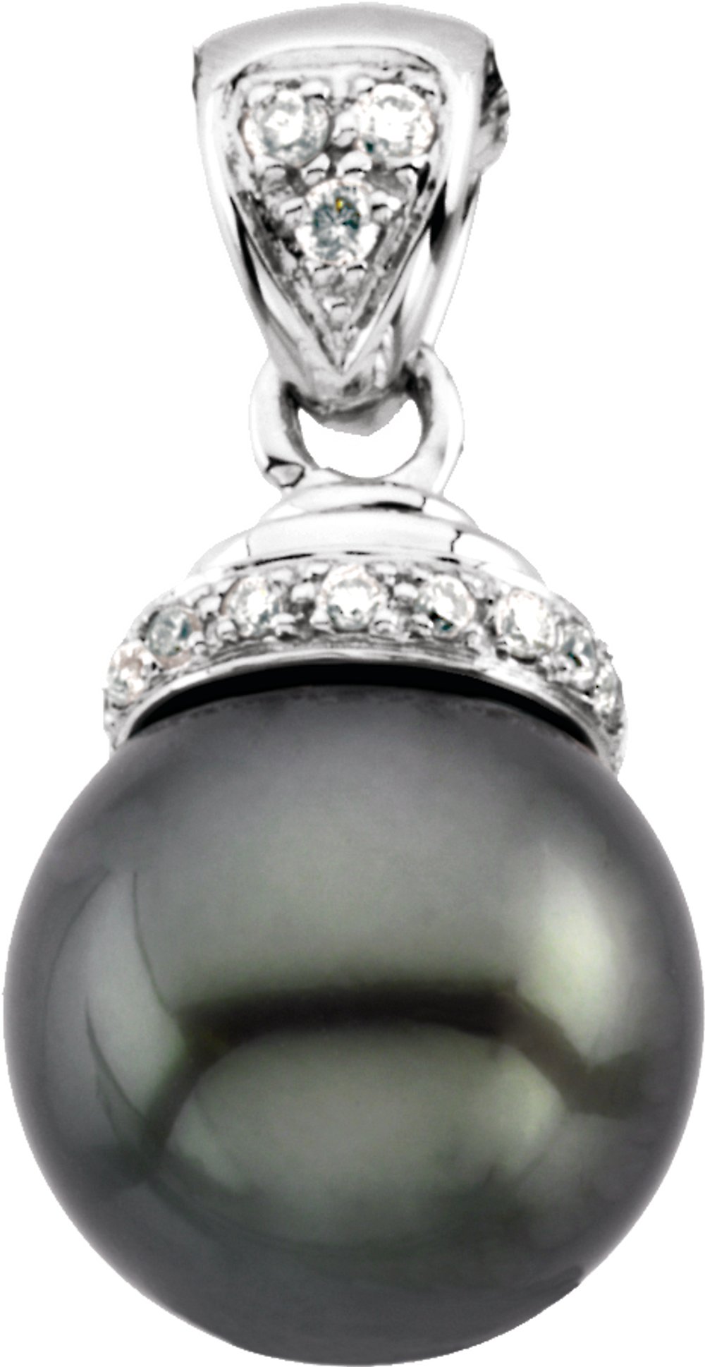 14K White Gold Cultured Black Freshwater Pearl & .07 CTW Natural Diamond Pendant