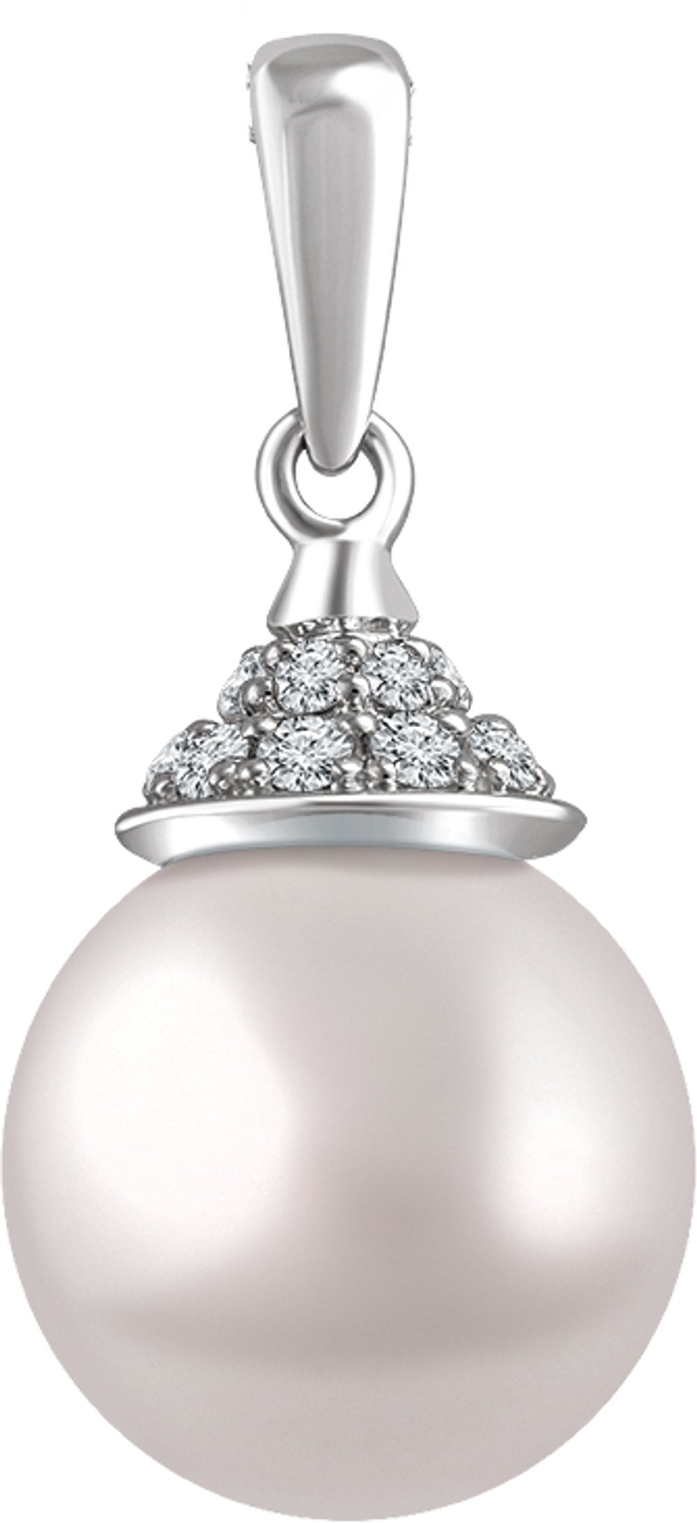14K White Gold Cultured White Freshwater Pearl & 1/8 CTW Natural Diamond Pendant