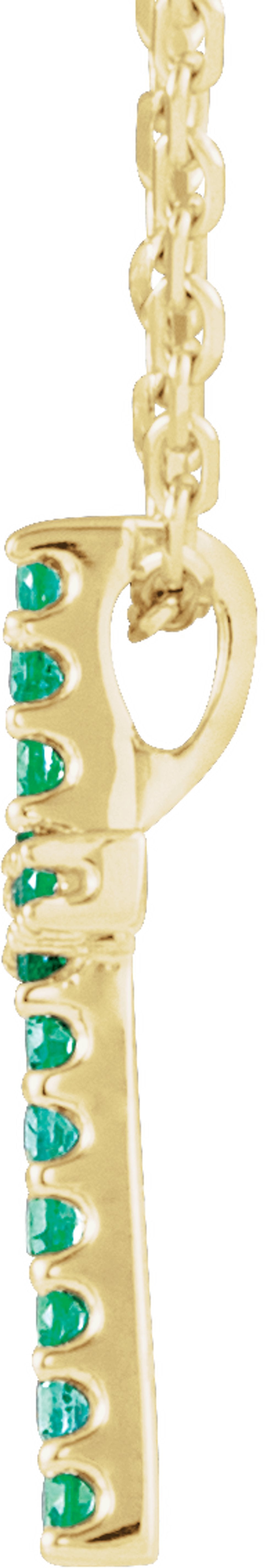 14K Yellow Gold Natural Emerald Petite Cross 16" Necklace