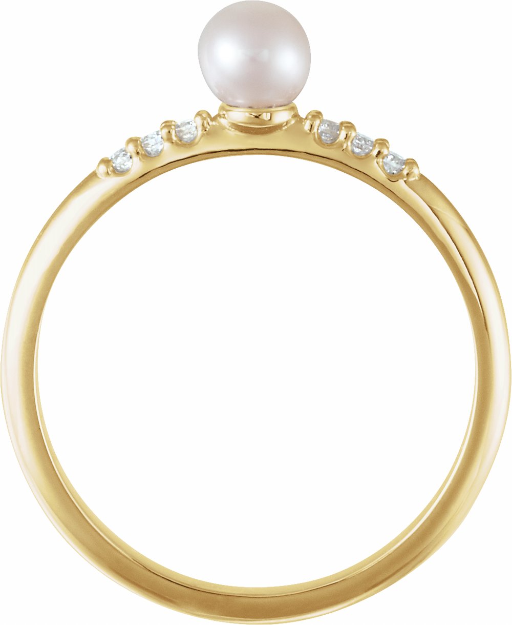 14K Yellow Gold Cultured White Freshwater Pearl & .05 CTW Natural Diamond Ring