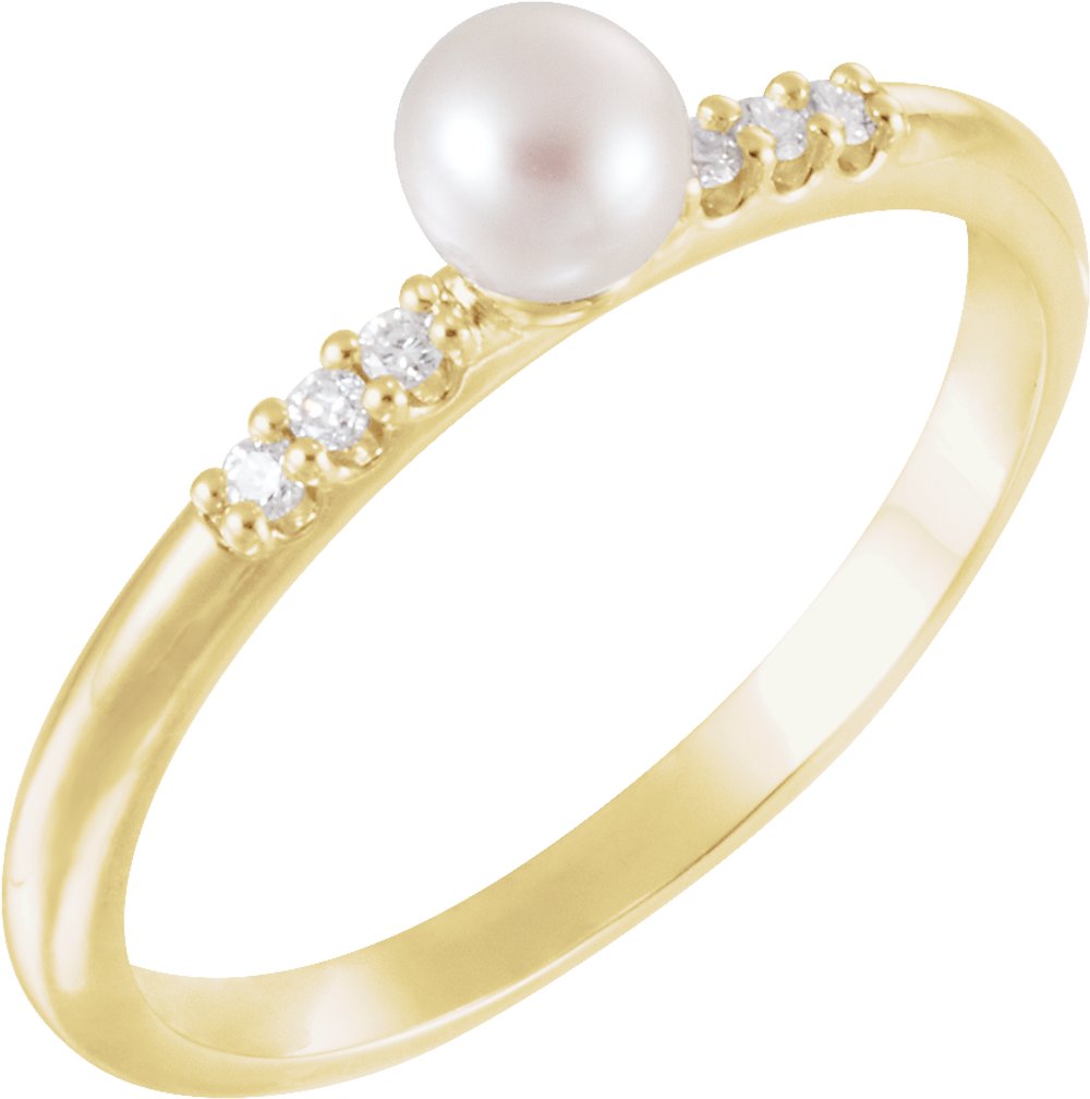 14K Yellow Gold Cultured White Freshwater Pearl & .05 CTW Natural Diamond Ring