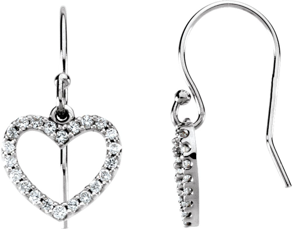 14K White Gold 1/5 CTW Natural Diamond Heart Earrings