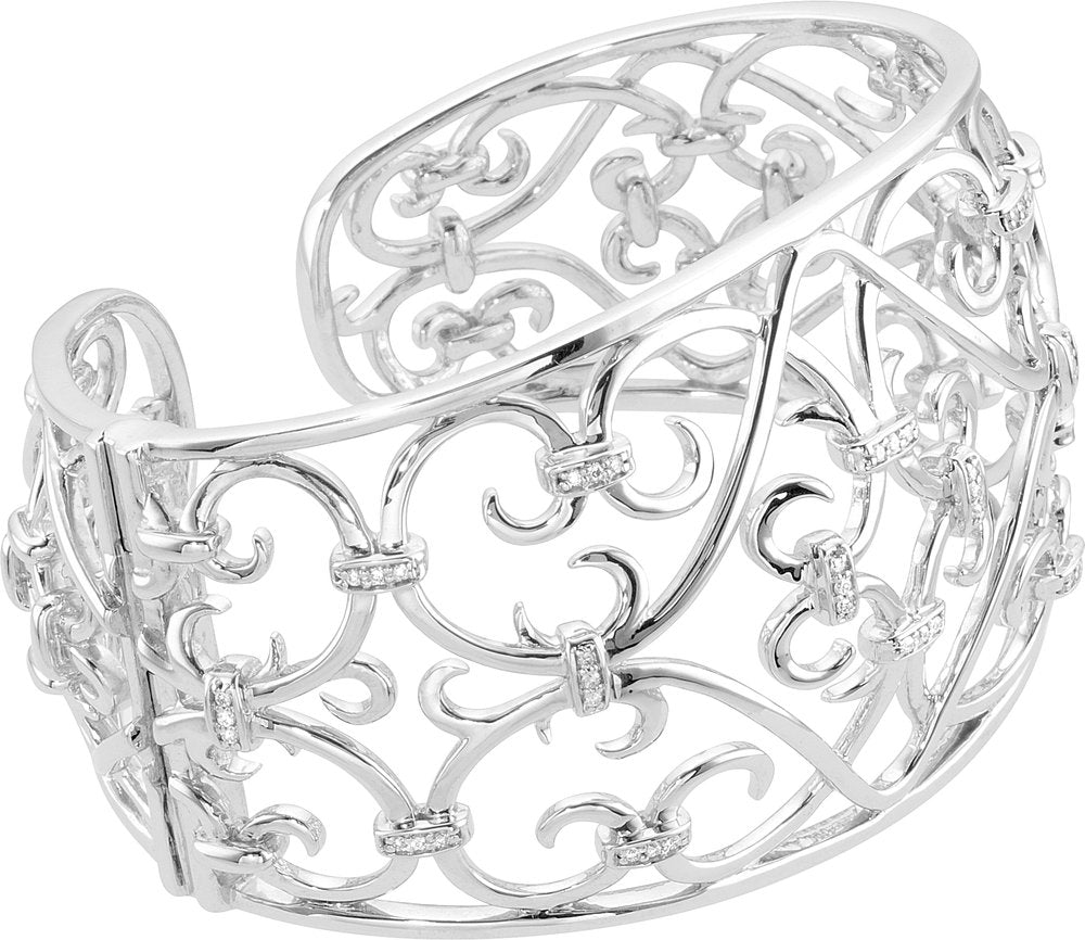 Rhodium-Plated Sterling Silver 1/3 CTW Natural Diamond Cuff 8" Bracelet