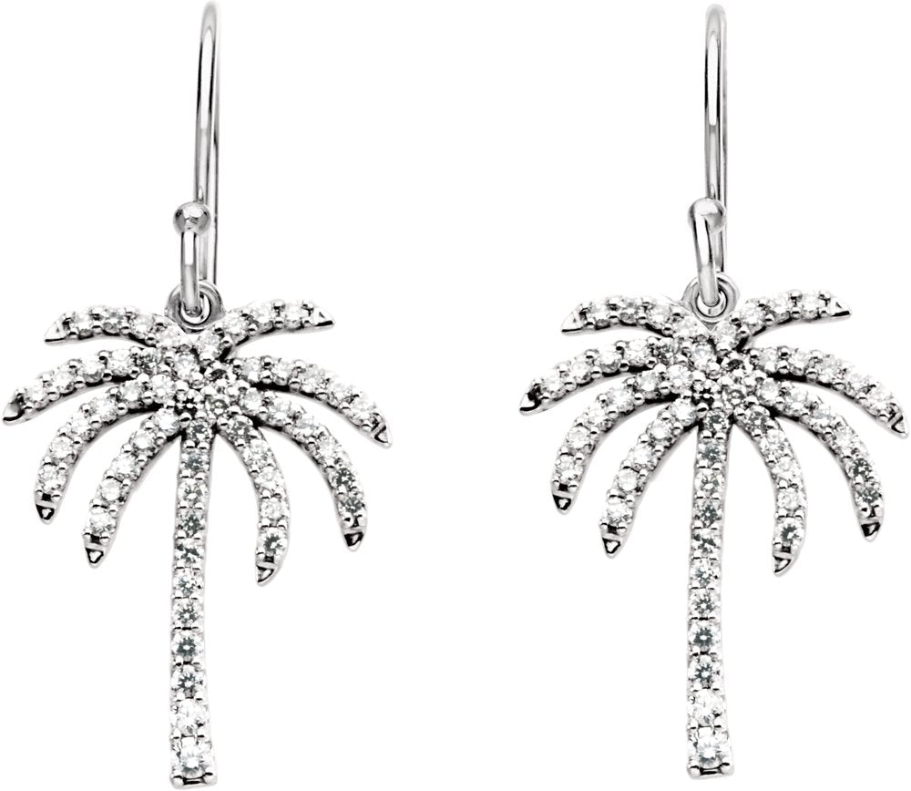 14K White Gold 3/8 CTW Natural Diamond Palm Tree Earrings