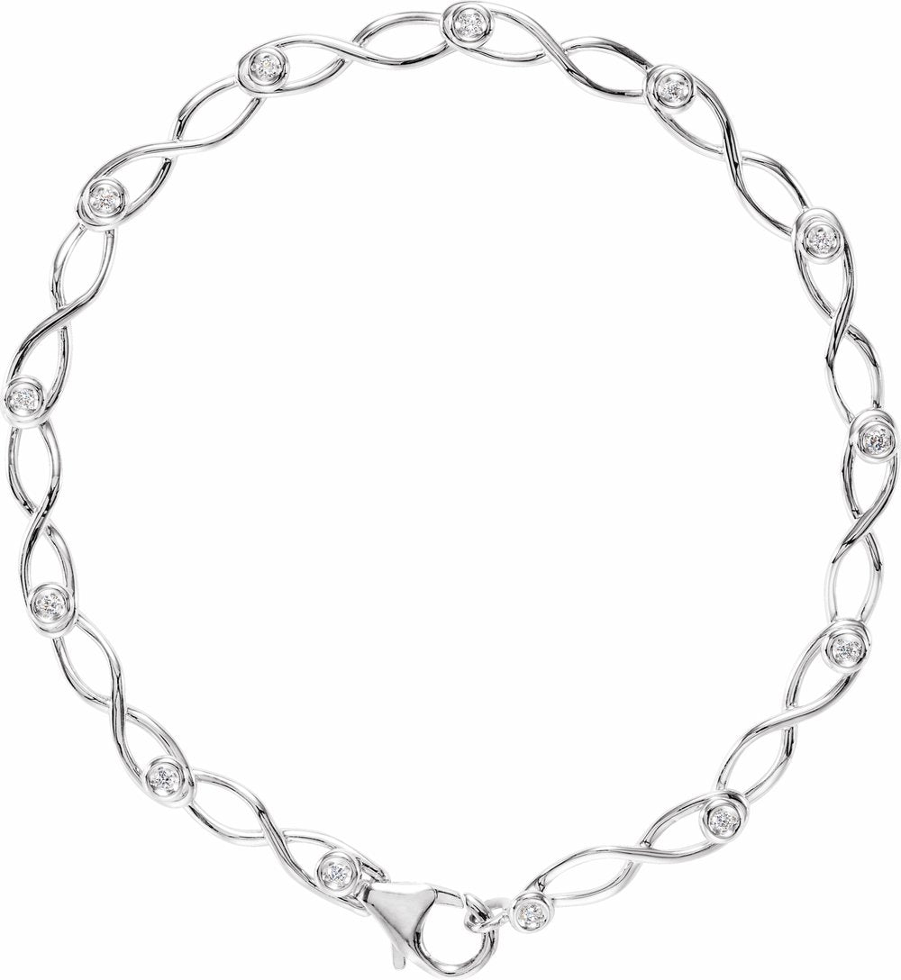 14K White Gold 1/8 CTW Natural Diamond Link 7" Bracelet