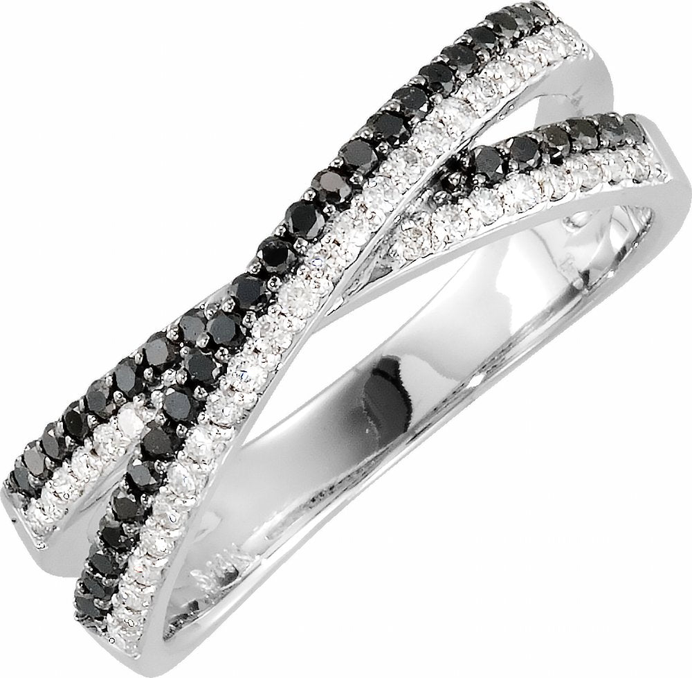 14K White 3/8 CTW Natural Black & White Diamond Criss-Cross Ring
