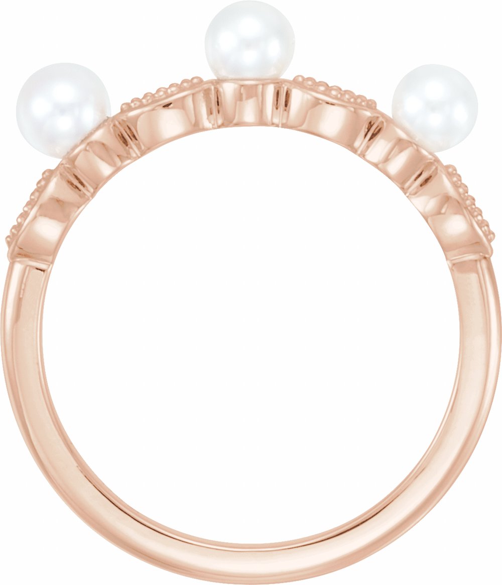 14K Rose Gold Cultured White Freshwater Pearl & .03 CTW Natural Diamond Stackable Ring