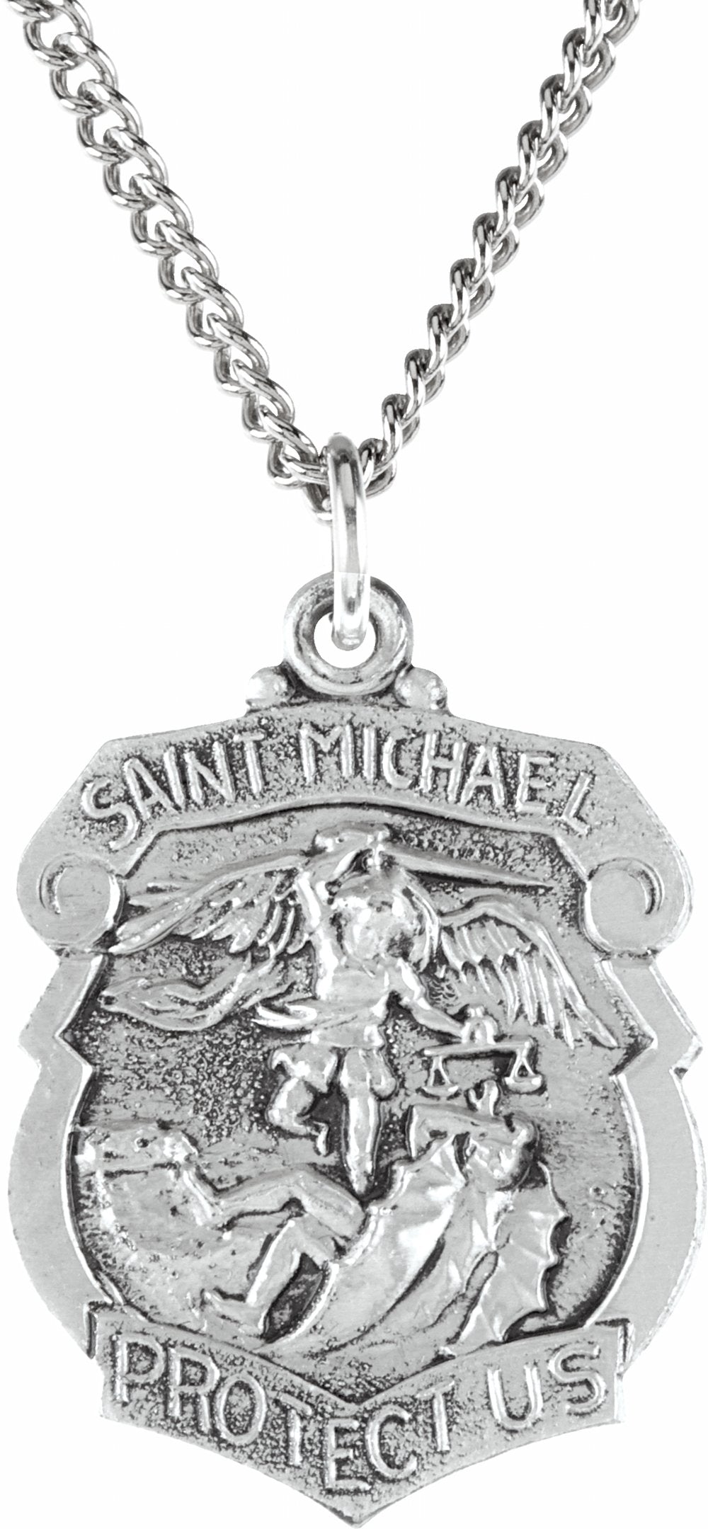 Sterling Silver 24.6x21 mm St. Michael Medal 24" Necklace