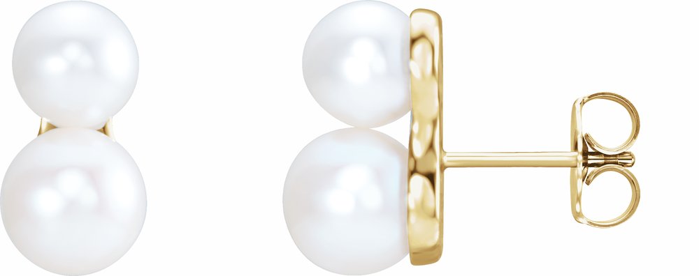 14K Yellow Cultured White Freshwater Pearl Ear Climbers