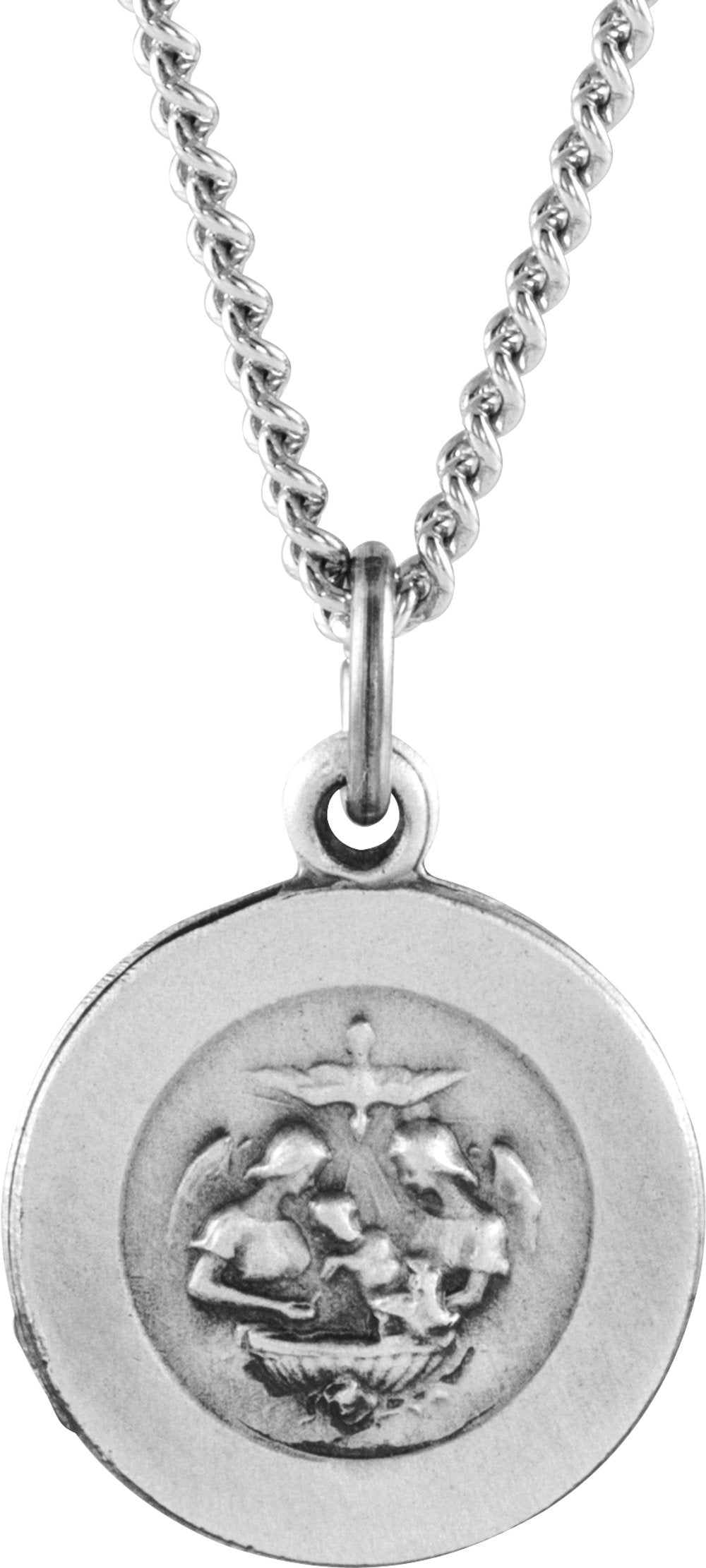 Sterling Silver 12 mm Baptism Medal 18" Necklace