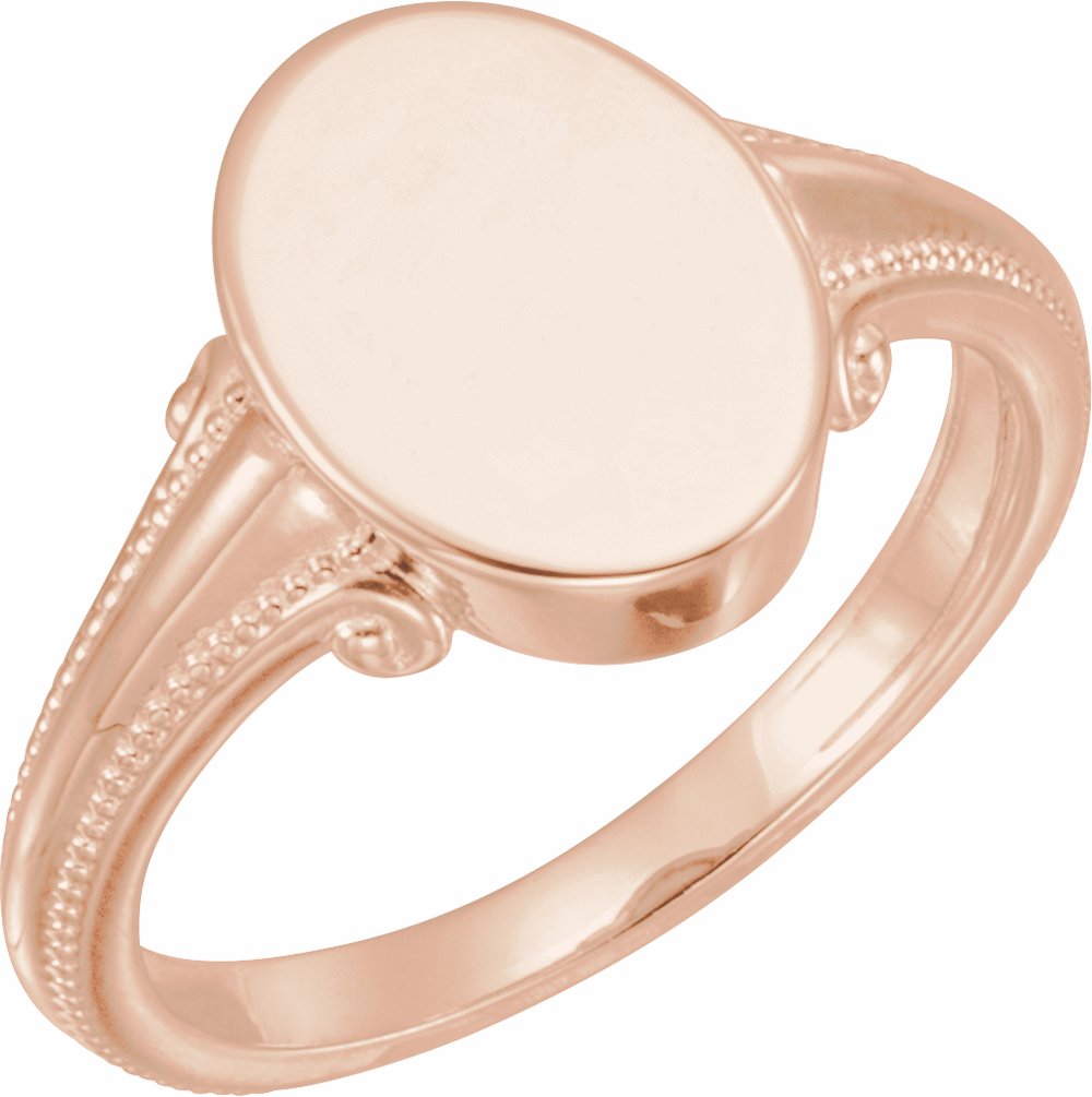 14K Rose Oval Signet Ring