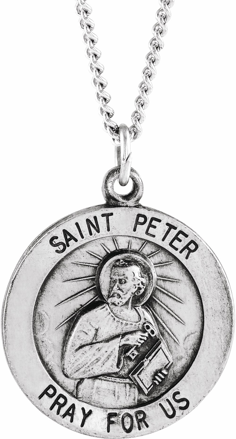 Sterling Silver 18 mm Round St. Peter 18" Necklace